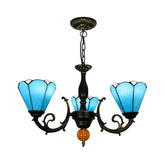Lámpara de araña vintage de vidrieras azul cielo, forma cónica, 3 luces, lámpara colgante decorativa para sala de estar